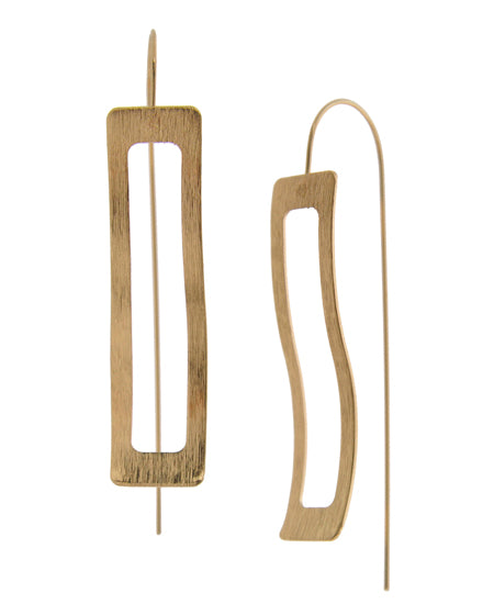 Matte Gold Tone Geometric Long French Hook Square Dangle Earring