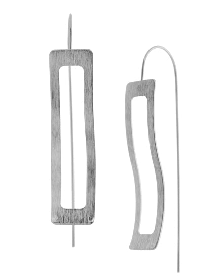 Matte Silver Tone Geometric Long French Hook Square Dangle Earring