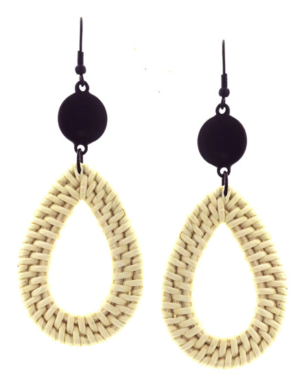 Ivory Woven Dangle with Black Disk Dangle Earring