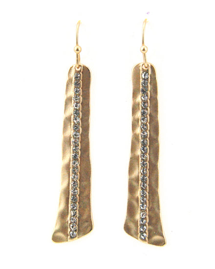 Crystal Accent on Matte Gold Tone Hammered Dangle Earring