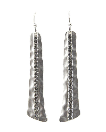 Crystal Accent on Silver Tone Hammered Dangle Earring