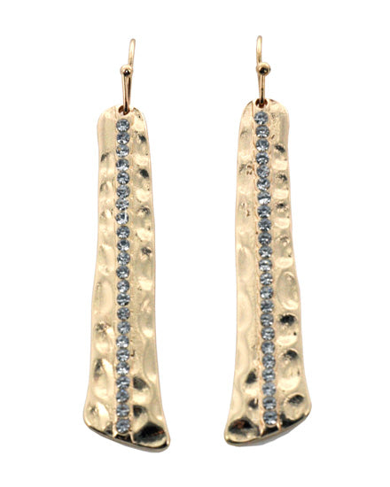 Crystal Accent on Gold Tone Hammered Dangle Earring