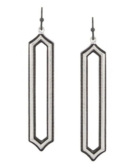 Geometric Matte Silver and Black Dangle Earring