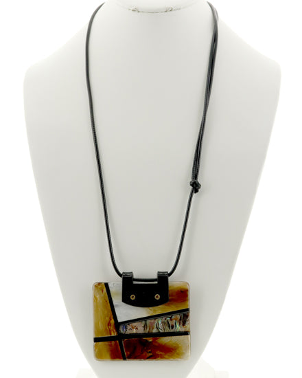 Long Leatherette Cord with Acrylic Geometric Pendant Necklace