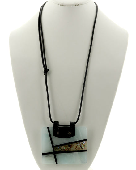 Long Leatherette Cord with Acrylic Geometric Pendant Necklace