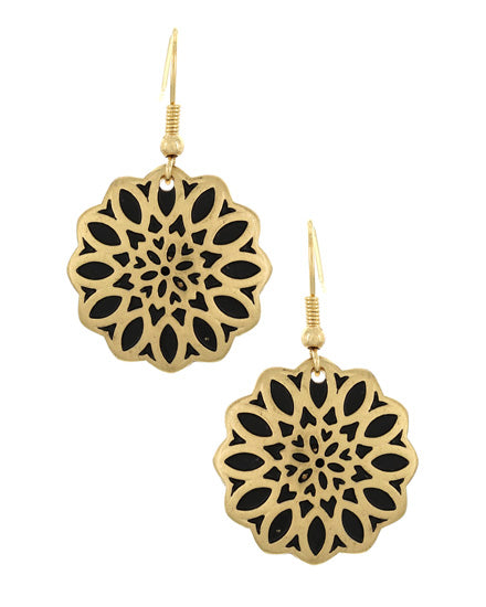 Metal Flower Cut Out w/Black Dangle Earring