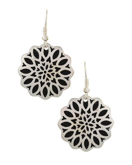 Metal Flower Cut Out w/Black Dangle Earring