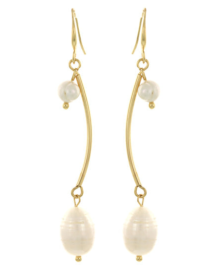 Gold Tone With Pearl - Synthetic Dangle Earrings