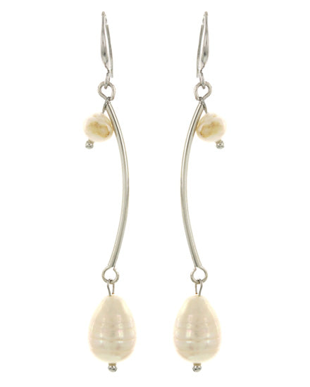 Silver Tone With Pearl - Synthetic Dangle Earrings