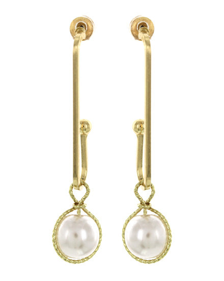 Geometric Pearl - Synthetic Gold Tone Post Earring Set