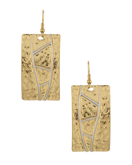 Worn Gold and Silver Metal Hammered Dangle Earring Set