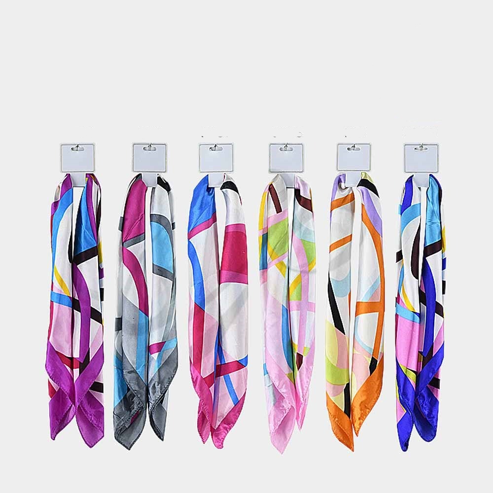 Abstract Print Satin Square Scarf 6 Colors 19x19