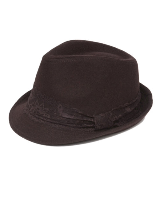 Fedora Lace Band Fall/Winter Hat Brown Wool Blend