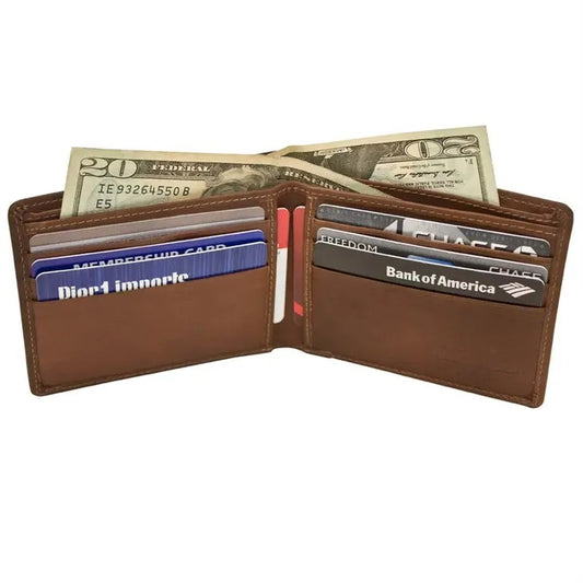 Leather Bifold Men's Wallet with Back Slit Pocket Toffee