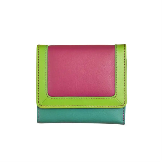 Leather Color Block Tri-Fold Wallet Cool Tropics