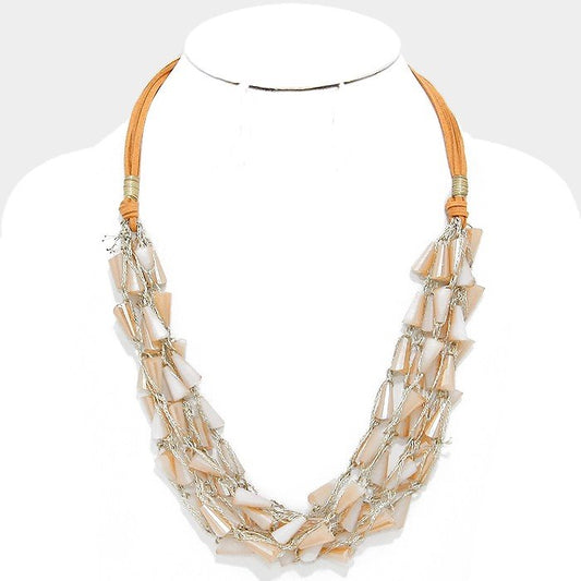 Multi-strand Ivory Crystal Bead  Necklace