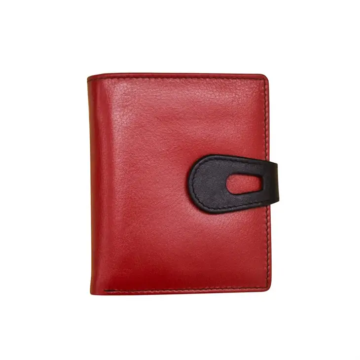 Small Leather Wallet W/ Cut-Out Tab Closure Red/Black