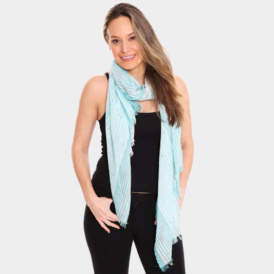 Vertical Striped Oblong Scarf Mint