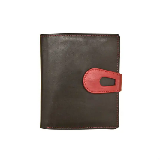 Small Leather Wallet W/ Cut-Out Tab Closure Black/Red