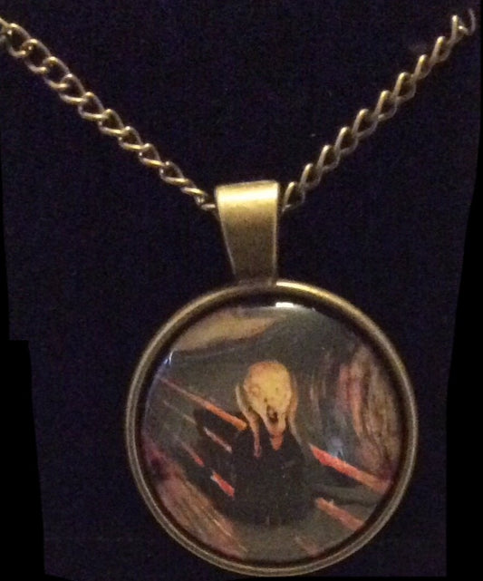 Glass Cabochon “The Scream” Bezel Set Necklace Bronze