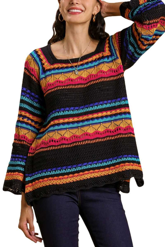 Multi Color Crochet Pullover Sweater by Vanilla