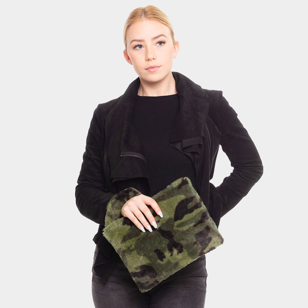 Camouflage Faux Fur Clutch Bag