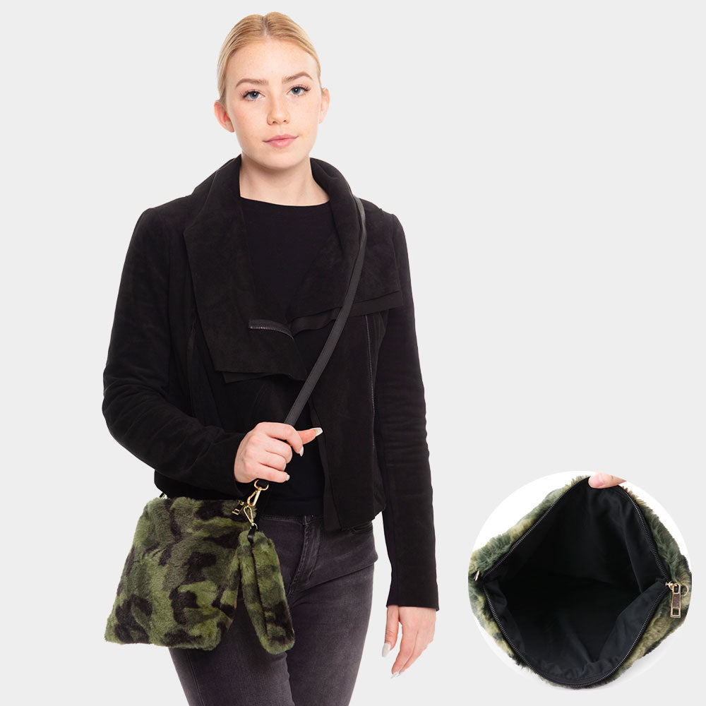 Camouflage Faux Fur Clutch Bag