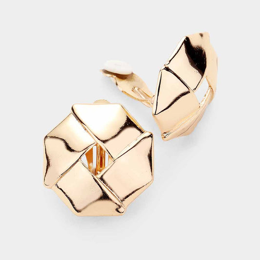 Abstract Metal Clip on Earrings Gold Tone