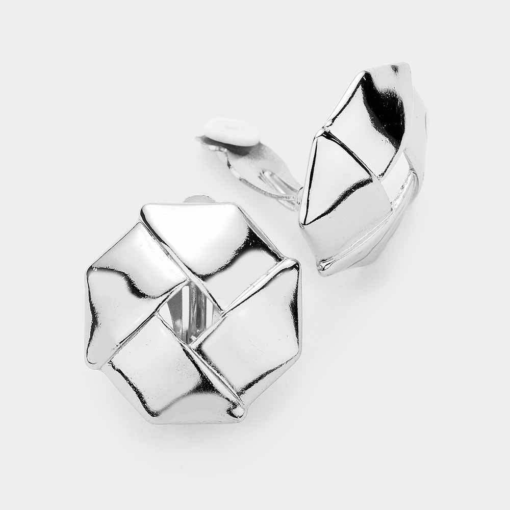 Abstract Metal Clip on Earrings Silver Tone