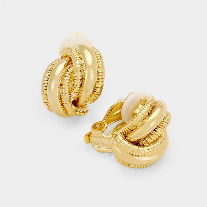 Metal Knot Clip On Earrings Gold Tone