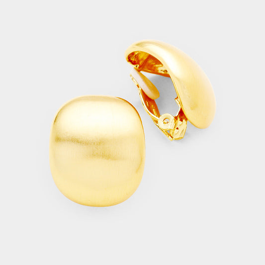 Curved Metal Clip On Earrings Gold Tone