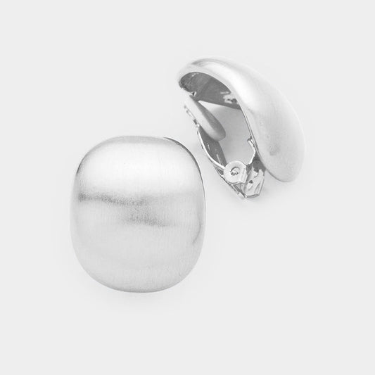 Curved Metal Clip On Earrings Silver Tone