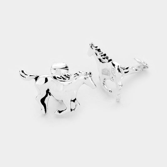 Horse Metal Clip On Earrings Antique Silver