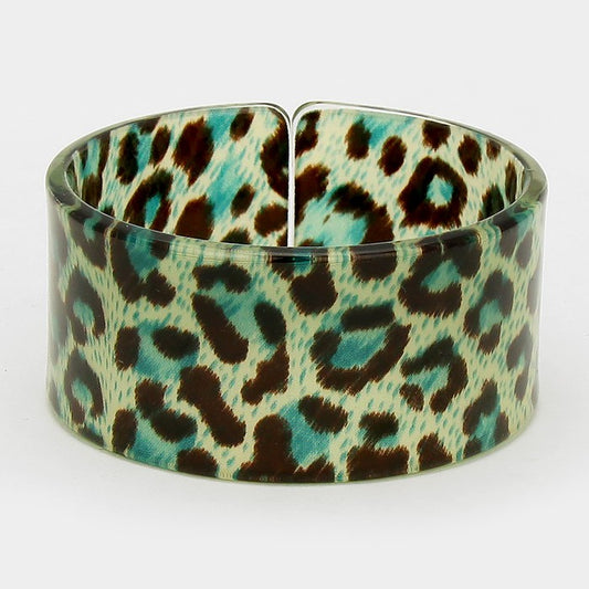Blue Leopard Print Acrylic Cuff Bracelet