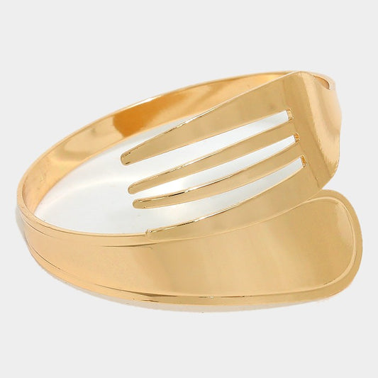 Gold Tone Metal Fork Cuff Bracelet