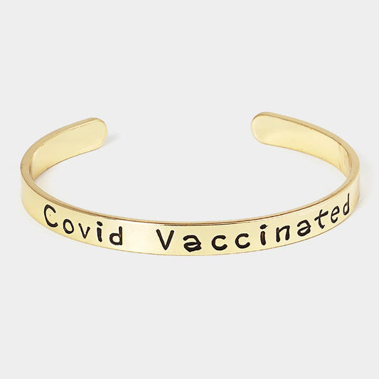 MESSAGE BRACELET GOLD DIPPED  "COVID VACCINATED" GOLD
