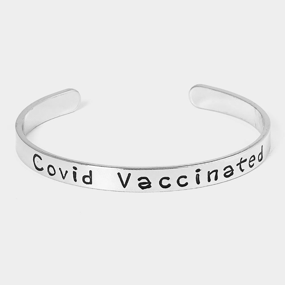 MESSAGE BRACELET White GOLD DIPPED  "COVID VACCINATED" White GOLD