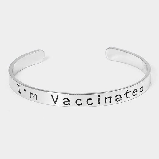 MESSAGE BRACELET White GOLD DIPPED  "I AM VACCINATED" White GOLD