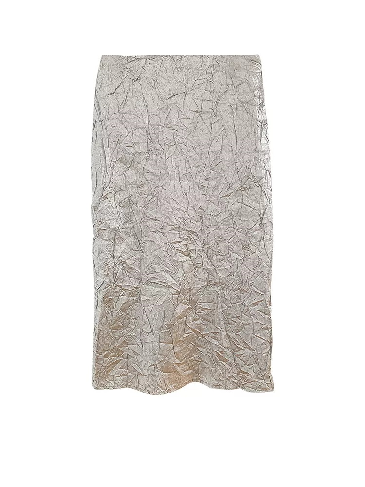 Metallic Texture Silver High Waisted A-Line Skirt Women