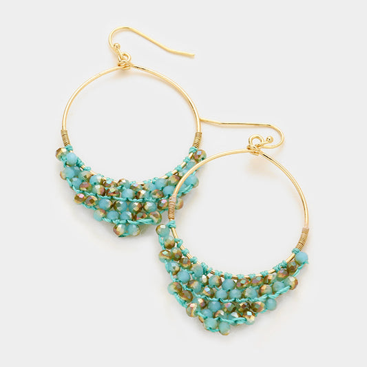 Glass Bead Chandelier Hoop Earrings Turquoise