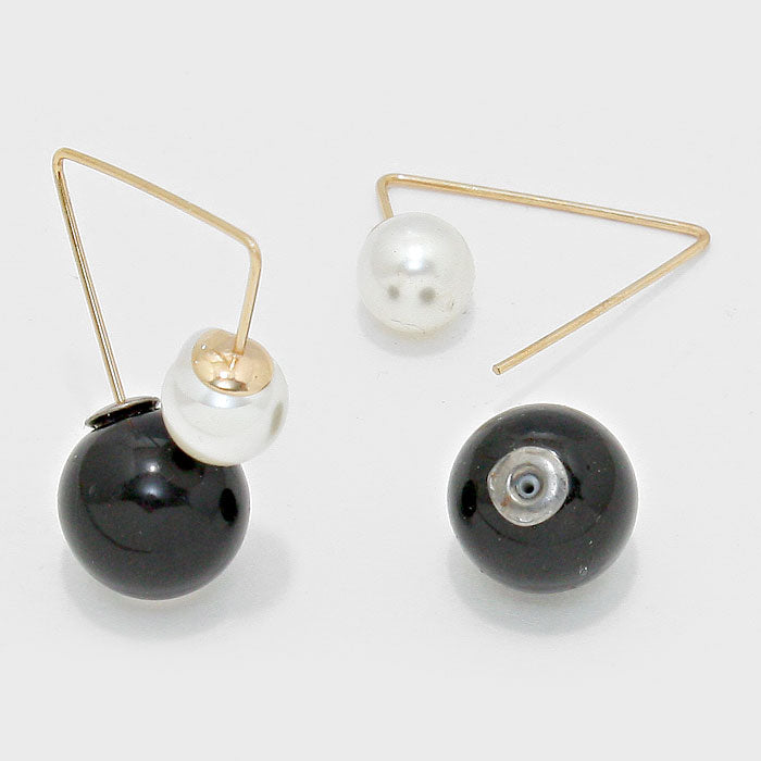 Geometric Threader Double Drop Pearl Earring