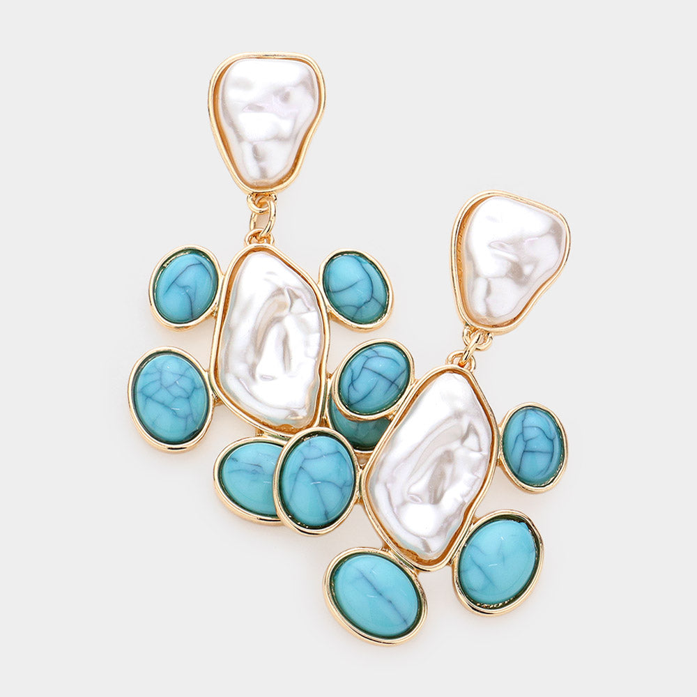Geometric Natural Stone Pearl Dangle Earrings