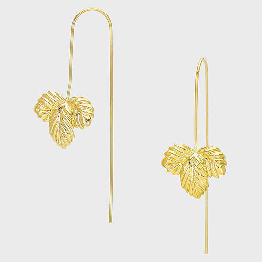 Leaf Thread Earrings Gold Tone