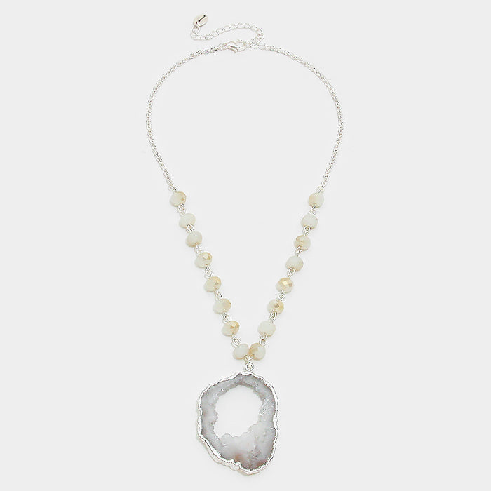 Agate Druzy Stone Pendant Beaded Necklace