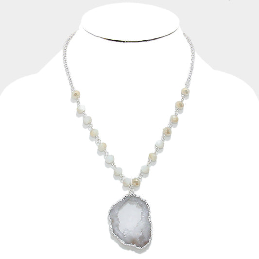 Agate Druzy Stone Pendant Beaded Necklace