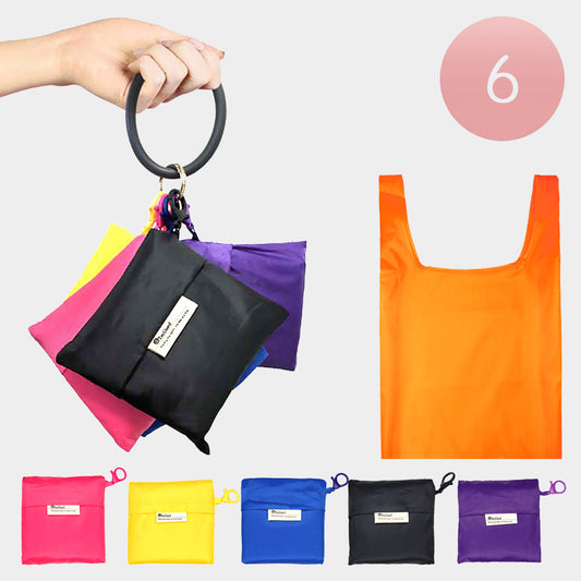 Eco-Reuse 6 Piece Silicone Handle Solid Color Tote Shopping Bags Set