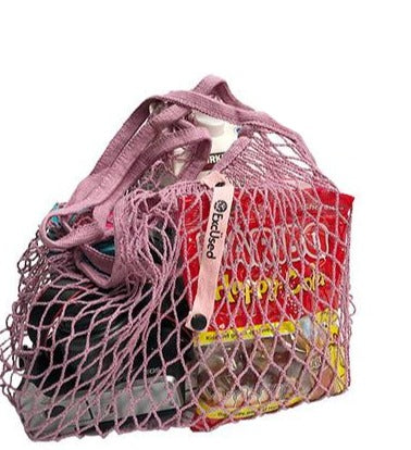Reusable Cotton French Net Shopping Long Handled Tote Bag Light Colors