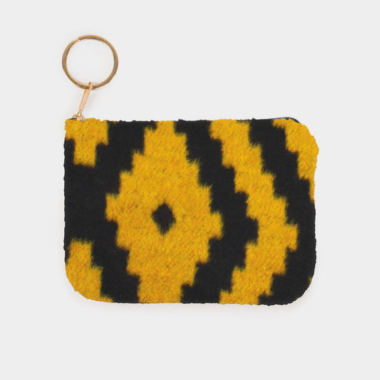 Western Print Coin/Card Purse With Keyring Mustard & Black