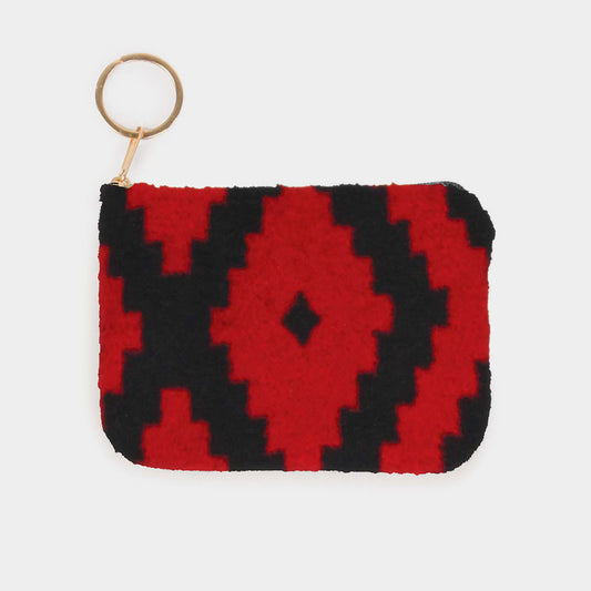 Western Print Coin/Card Purse With Keyring Red & Black