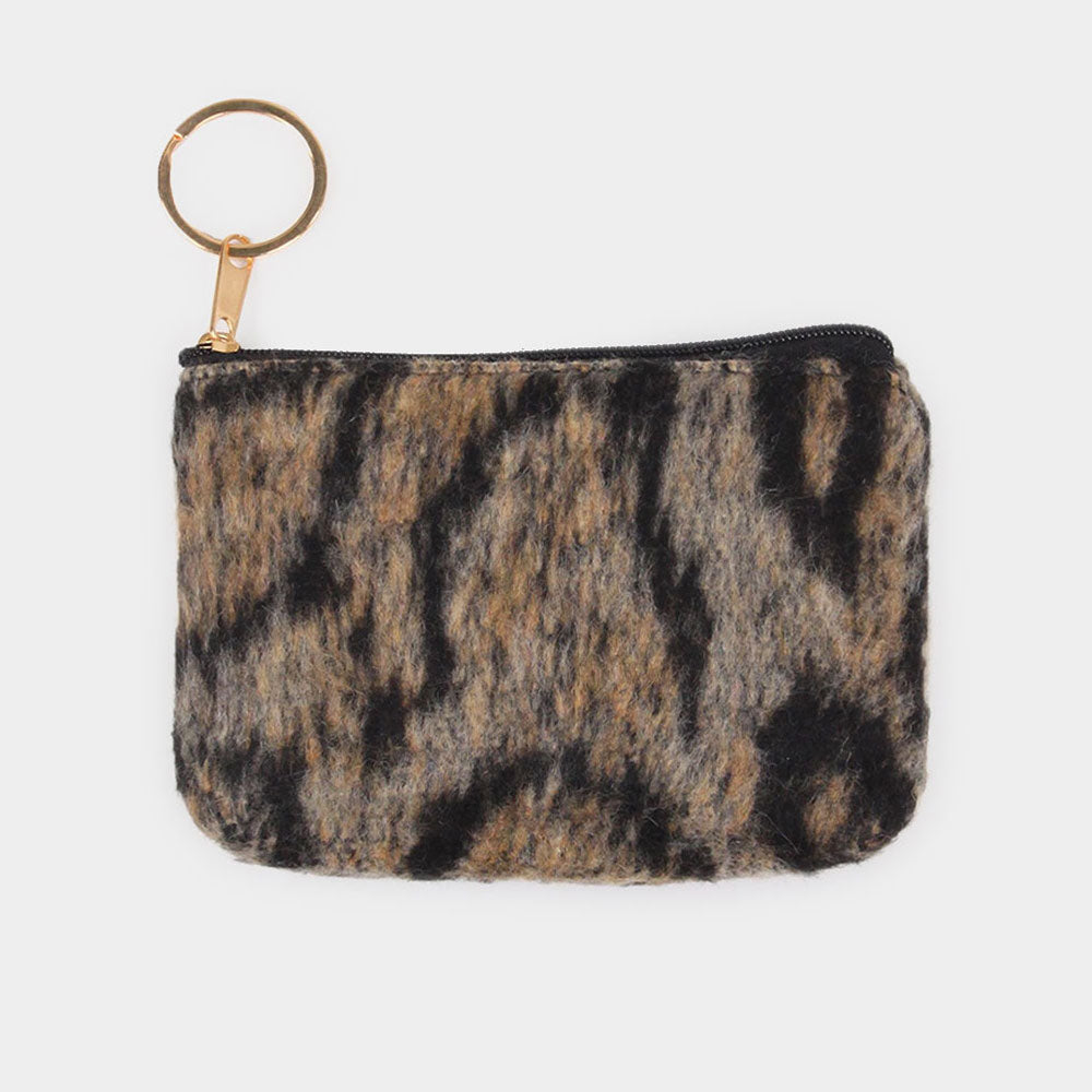 Leopard Print Coin / Card Purse With Keyring
